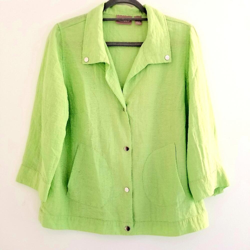 Chico's Lime Green Flowy Button Down Blouse 2 Pockets Size Small